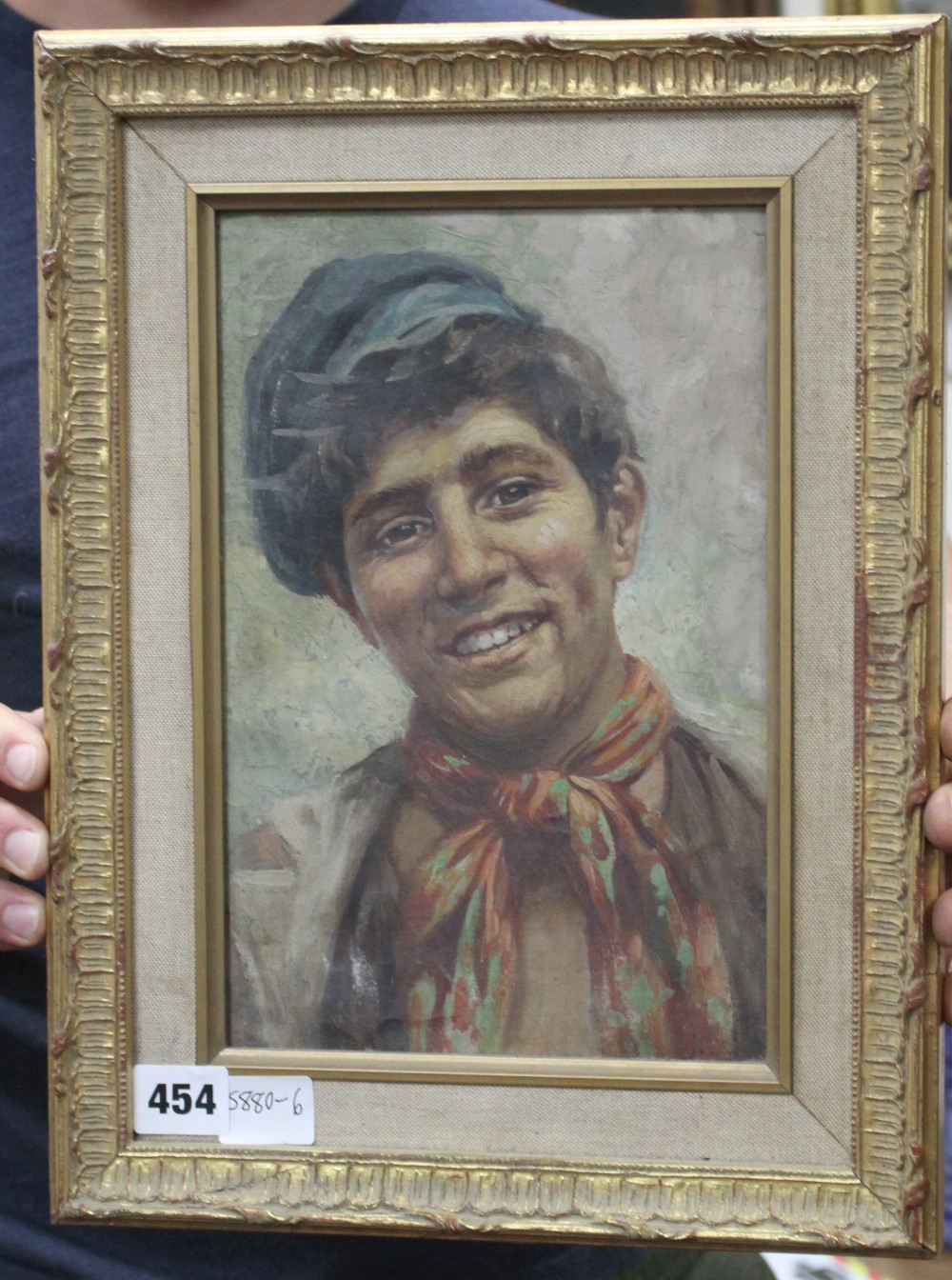 Italian School, oil on canvas, Portrait of a Neapolitan youth, 26 x 17cm